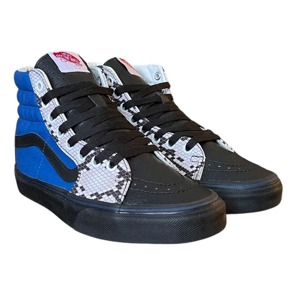 Vans Sk8 Hi High Top Snake Print Blue Black Leather Sneakers Mens 6.5 Womens 8‎